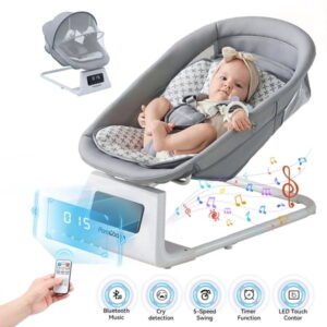Pamo Babe Unisex Baby Swing for Newborns,5 Speeds swing modes, Canopy,Mosquito Net(Grey)