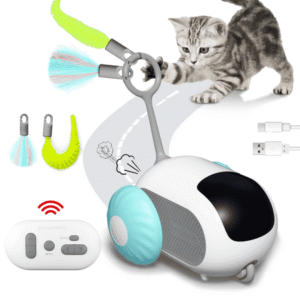 Risehigh Interactive Cat Toys for Indoor Cats 2-Speed Automatic Moving Remote Control Smart Cat Rechargeable Toy with Feathers, Blue