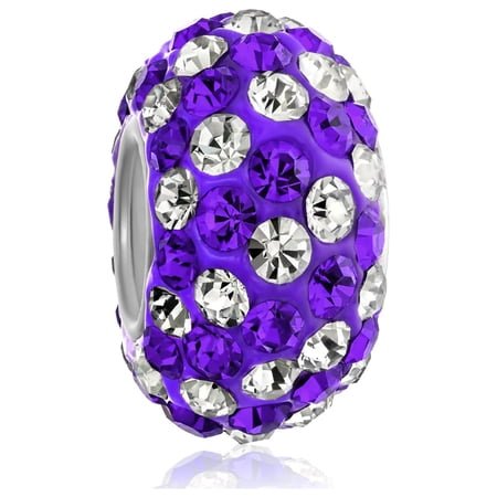Bling Jewelry Womens .925 Sterling Silver Purple Silver Striped Crystal Spacer Charm Bead Core for Bracelet