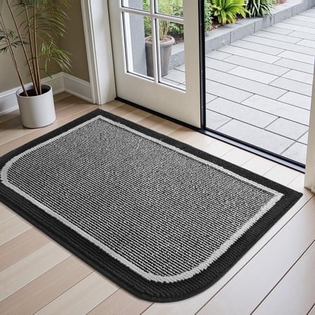 SIXHOME Door Mat Welcome Mat 17"x30" Non-Slip Front Door Mat Absorbent Low Profile Dirt Trapper Indoor Door Mat Ouside Entryway Rug Soft Machine Washable Floor Mat Black