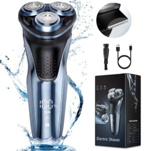 Nogroa Electric Shavers for Men, IPX7 Waterproof Cordless Razor with Cleaning Brush, Portable Rechargeable Electric Rotary Beard Trimmer for Home Travel