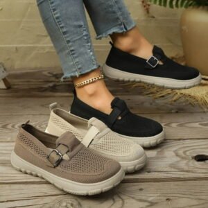 Women's Wide Width Breathable Knit Slip-On Shoes, Lightweight Soft Sole Casual Sneakers for All Seasons, Multi-Color