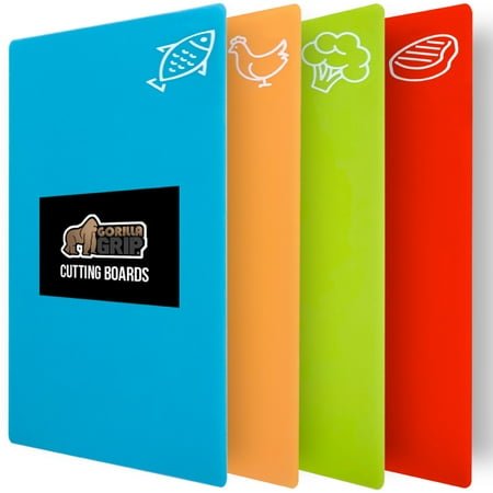 GORILLA GRIP Cutting Board Set of 4, Flexible, Durable Plastic Chopping Mats, 15x12, Multicolor
