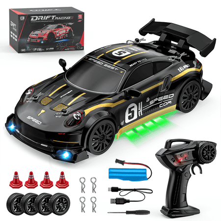 UUGEE RC Drift Car, 1:24 Remote Control Car for Kids, 20KM/H 4WD High Speed RC Cars with LED Lights, 4 Extra Drifting Tires, Vehicle for Adults Boys Girls 8-12,Black