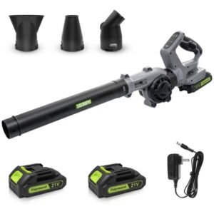 20V Cordless Leaf Blower with 2 Batteries & Adapter Charger, Lightweight 190 CFM 160 MPH Blower, 3 Speeds, 3 Nozzles for Light-Duty Patio, Sidewalk, Driveway & Yard Cleanup