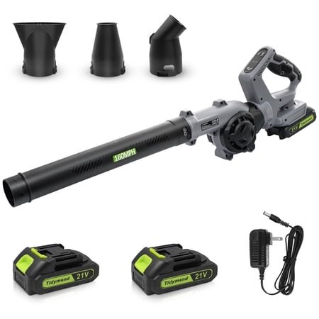 20V Cordless Leaf Blower with 2 Batteries & Adapter Charger, Lightweight 190 CFM 160 MPH Blower, 3 Speeds, 3 Nozzles for Light-Duty Patio, Sidewalk, Driveway & Yard Cleanup