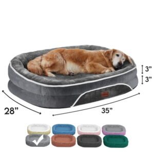 Ophanie 35in Luxury Sofa-Style Pet Orthopedic Bed for Large and Medium Dogs – Removable Machine-Washable Plush Cover, 4-Sided Bolster, Non-Slip Bottom, Size 35"x28"x6" Gray