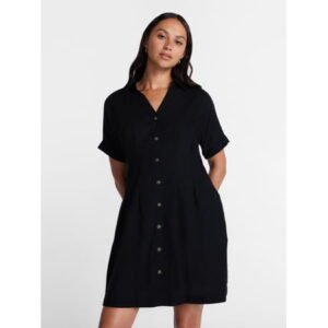 Time and Tru Women's Linen Blend Pleated Mini Shirtdress with Short Sleeves, Sizes XS-XXXL