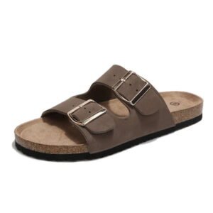 Pennysue Women's Cork Footbed Slide Sandals Light Brown Adjustable Buckle Slipper Shoes with Arch Support 8M