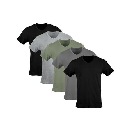 Gildan Men's Short Sleeve V-neck T-Shirts Assorted Color T-shirt up to 2XL, 5-pack, Navy, Heather Navy, Indigo Blue, Medium