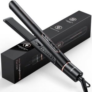 NEXPURE 1" Flat Iron, 2 in 1 Hair Straightener and Curler with Floating Plates, 5 Temp Settings Styler for All Hair Types, Black