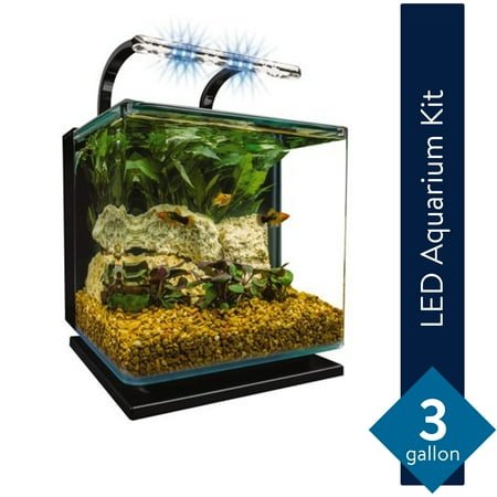 Marineland 3 Gallon Aquarium Kit, Glass Fish Tank with Filter and LED Lights