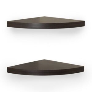 Danya B. XF11115-2 Small Floating Wall Mount Rustic Laminate Wood Corner Wall Radial Shelves (Set of 2) - Walnut
