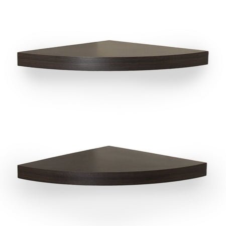 Danya B. XF11115-2 Small Floating Wall Mount Rustic Laminate Wood Corner Wall Radial Shelves (Set of 2) - Walnut