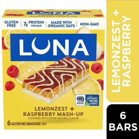LUNA LemonZest + Raspberry Flavor Gluten Free Snack Bars, Protein Bars, Mother's Day Gift, 6 count