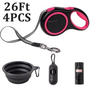 4 Pack Retractable Dog Leash,26ft Dog Leash for Small Medium Large Dogs Up to 110lbs,360° Tangle-Free Reflective Nylon Tape,Adjustable length,with Anti-Slip Handle,One-Handed Brake,Pause,Lock