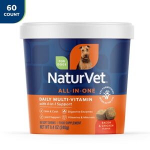 NaturVet Daily Multi-Vitamin All-In-One Supplements for Dogs, Bacon and Chicken Flavor, 60 Count
