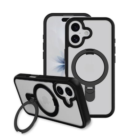 onn MagSafe Compatible Phone Case with Kickstand for iPhone 17 - Black/Frosted Clear