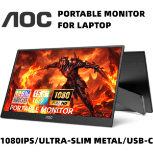 AOC 15.6" Premium Portable Gaming Monitor 125% sRGB, HDR, FHD 1080P IPS Computer Monitor, Ultra-Slim Metal USB-C/HDMI External Screen with Speakers for Laptop PC Mac PS5 Xbox Switch