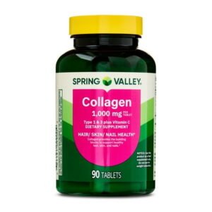 Spring Valley Collagen Type 1 & 3 Plus Vitamin C Hair/Skin/Nails Supplement Tablets, 1,000 mg, 90 Count