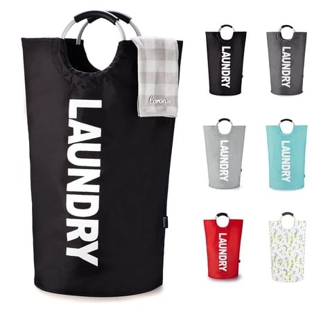 Caroeas Fabric Laundry Basket with Aluminum Handles, 95L X-Large Laundry Basket (14 Colors), Waterproof Laundry Hamper, Laundry Bag, Clothes Hamper, Collapsible Laundry Basket Easy Storage, Black