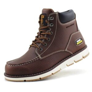 Jacata Moc Toe Work Boots for Men Soft Toe Leather Non Slip Boots (Brown 10)