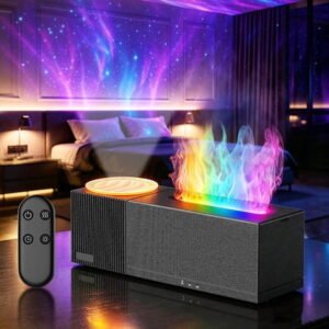 Noahstrong Essential Oil Diffuser, 7-Color Water Ripple Projector Flame Diffuser, Remote Control, 3 Timer Modes & Auto Shut-Off, Aromatherapy Humidifier for Bedroom Home Yoga