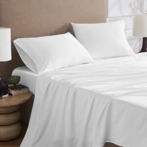 Color Sense 3-Piece Brushed Percale Cotton Blend Bedsheet Set, Cool & Crisp, Breathable, Wrinkle Resistant, Twin XL Arctic White