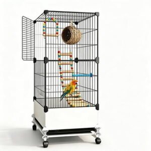 Liwantech 40" Bird Cage, 1.5cm (0.59") Safe Wire Spacing, Rolling Design with Full Accessories for Canaries, Zebra Finches, Society Finches