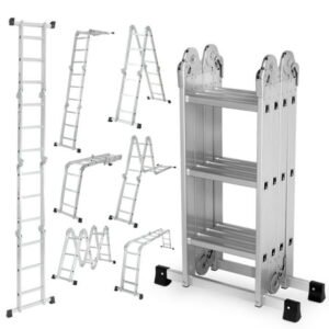edx Multi-Purpose Folding Telescoping Ladder - Aluminum Alloy, 330LBS Capacity with Anti-Slip Design & Safety Lock System, Compact & Portable for Home,Outdoor or Workshop