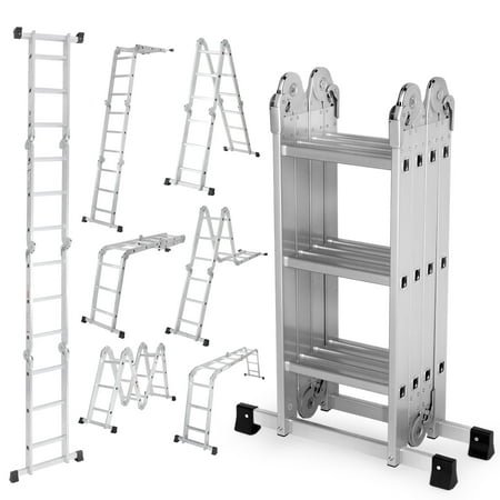 edx Multi-Purpose Folding Telescoping Ladder - Aluminum Alloy, 330LBS Capacity with Anti-Slip Design & Safety Lock System, Compact & Portable for Home,Outdoor or Workshop