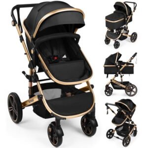 Vomeast Baby Stroller, Foldable Aluminum Alloy Stroller with Reversible, Travel Stroller for Newborn Infant, Black