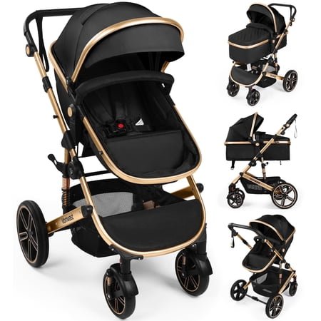 Vomeast Baby Stroller, Foldable Aluminum Alloy Stroller with Reversible, Travel Stroller for Newborn Infant, Black