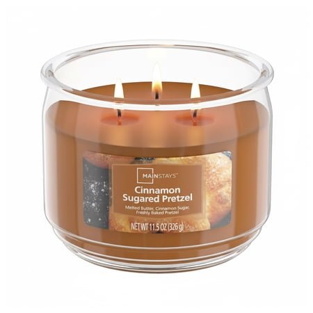 Mainstays Cinnamon Sugared Pretzel 3-Wick Scented Glass Jar Candle, 11.5 oz