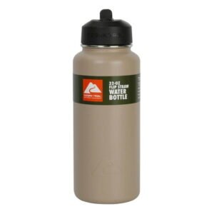 Ozark Trail 32 oz Stainless Steel Insulated Flip-Straw Water Bottle, Tan
