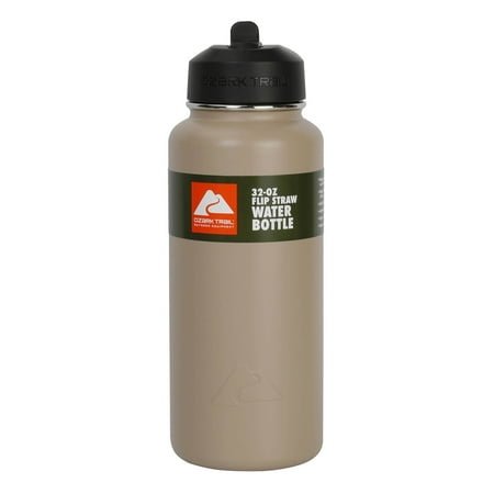 Ozark Trail 32 oz Stainless Steel Insulated Flip-Straw Water Bottle, Tan