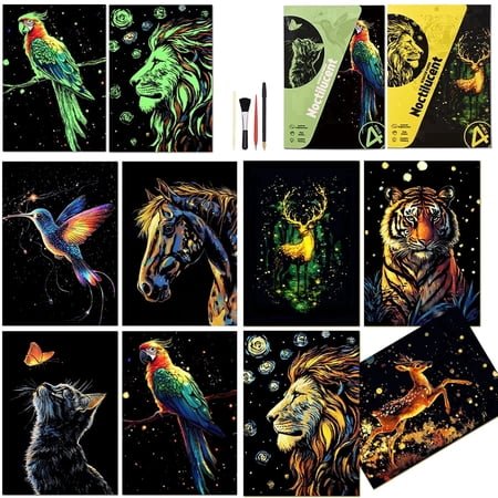 Noctilucent Scratch Rainbow Painting Art Paper Scratch Painting Art Set for Kids & Adults Creative Scratch Decorative Painting with 4 Tools