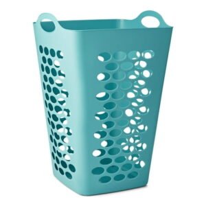 Mainstays 2 Bushel Flexible Square Laundry Hamper, Teal Plastic