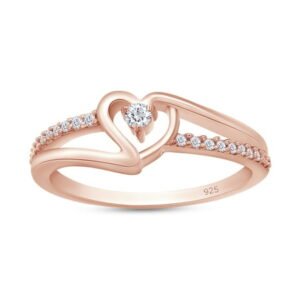 AFFY White Cubic Zirconia Heart Promise Ring in 14k Rose Gold over Sterling Silver-10
