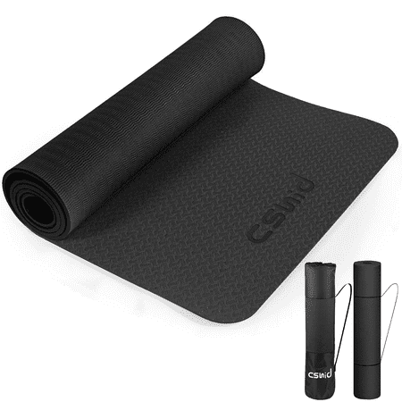 Cshidworld Yoga Mat, 6mm Thick Eco-Friendly TPE Exercise Mat with Carrying Strap and Storage Bag, Non-Slip Workout Mat for Yoga, Gym and Floor Exercises, 72" x 24"