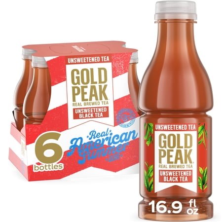 Gold Peak Unsweetened Black Iced Tea Bottles, 16.9 fl oz, 6 Pack