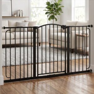Regalo Extra Wide 58” Arched Décor Baby Safety Gate with Extensions, Pressure-Mounted for Doorways & Bottom of Stairs, Dark Bronze