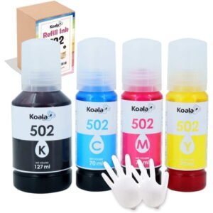 Koala 502 Printer Ink Refill Kit ,4 Bottles Replacement for Epsn. T502 Ink, Compatible with Ecotank ET-2700 ET-2720 ET-2750 ET-2760 ET-2800 ET-3750 ET-3760 ET-4700 ET-4750 ET-4760 CMYK Printer Ink