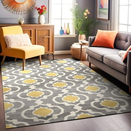 World Rug Gallery Moroccan Trellis Contemporary Area Rug - Yellow gray 5'3" x 7'3"