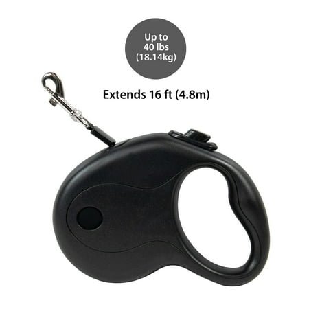 Pet Champion 16' Plastic, Metal & Polyester Retractable Dog Leash, Black