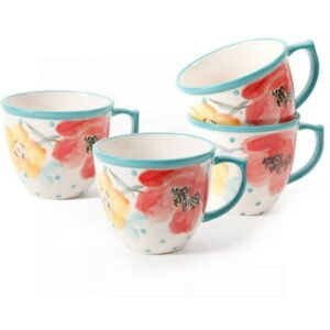 The Pioneer Woman Vintage Bloom 4-Piece 16-Ounce Coffee Cup Set, White