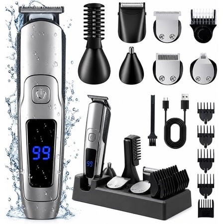 Muzpu Beard Trimmer for Men,All-in-One Trimmer Kit - IPX7 Waterproof,LED Display, Wet/Dry Shower-Safe,Hair Clipper for Men,Grooming Kit for Nose Body Face & Mustache