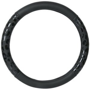 Auto Drive Black Leopard Faux Leather Steering Wheel Cover, Universal Fit for Sedans, SUVs, Set of 1