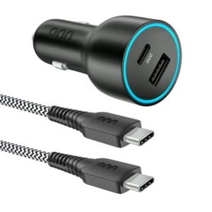 onn Dual USB-C and USB-A Port 32W Car Charger with 3ft Cable, Lightning-Fast Charging, Certified for Safety