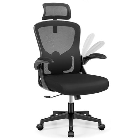 ATHOPE Ergonomic Office Chair with Adjustable Lumbar Support & Flip-up Armrests, Heavy Duty Mesh Desk Chair with Headrest, Breathable Computer Chair for Home Office & Study, Black